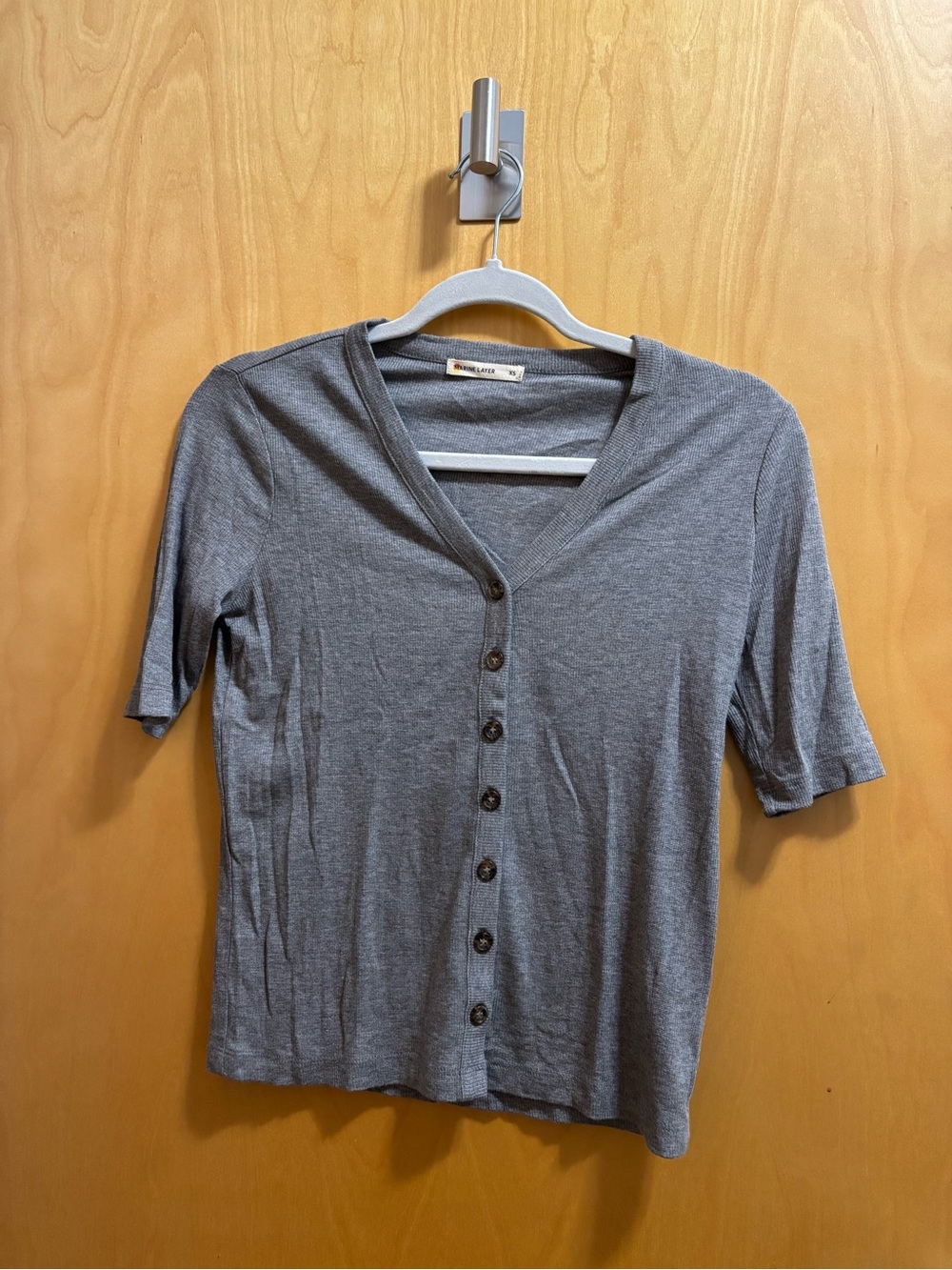 Marine Layer Lexi Rib Button-Front Top - Gray - Picture 2 of 3